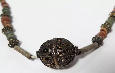 NILE Egyptian Amulet Mummy Copper Intricate Bead Necklace  17  Vintage • $29.97