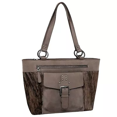 New Montana West  Coffee Color Real Leather Hair On Cowhide Collection Tote • $89.99