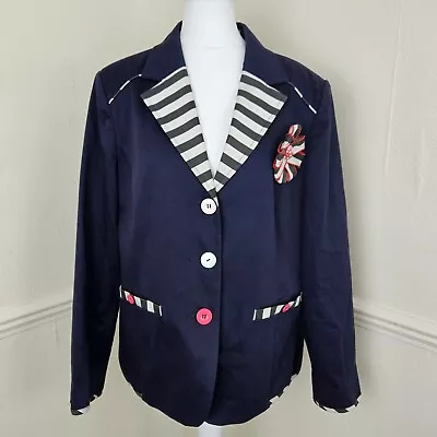 Joe Browns Navy Blazer Jacket Contrast Stripe Trim Cotton Rosette Size UK 18 • £24.99