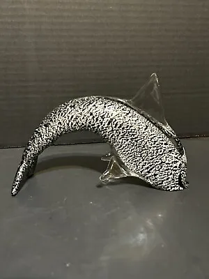 Murano Italian Art Glass Dolphin Black And Silver • $12