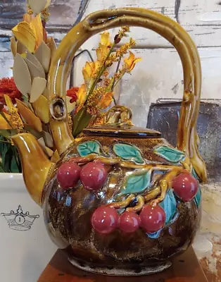 Fabulous Vintage Majolica Ceramic Pottery 3D Woodland Themed Teapot • $25