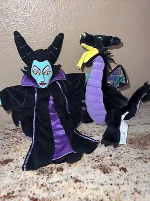 Disney Store Sleeping Beauty Maleficent & Dragon Plush Beanies Lot 2 • $19.99