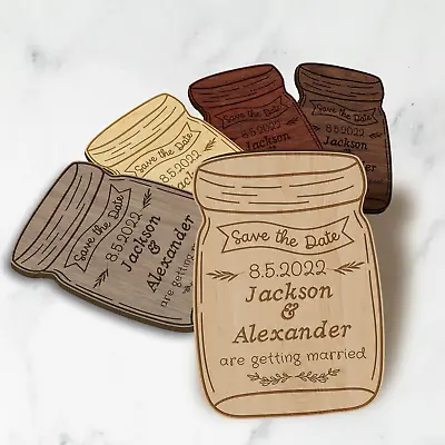 $4.99 • Buy Engraved Wooden/ Acrylic Save The Date Wedding Magnet - Mason Jar