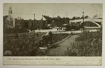 1907 MN Postcard St Paul Como Park Station & Entrance Vintage Trolley Streetcar  • $5.99