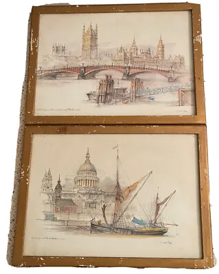 £50 • Buy Mads Stage PAIR Of London Scenes - St Pauls And Houses Of Parliament- SIGNED