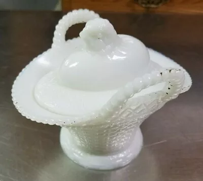 Vintage Westmoreland Milk Glass Hatching Chick Egg On Basket Nest Covered Dish • $34.99