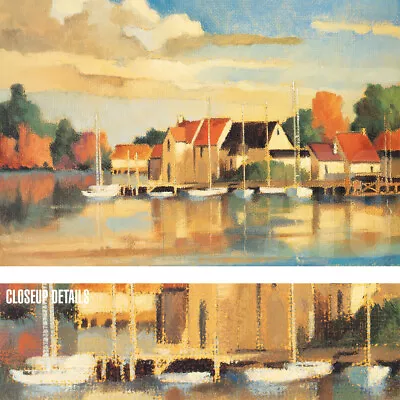 36W X24H  EVENING LIGHT II By MAX HAYSLETTE -BOATS PARKED DOCK CHOICES Of CANVAS • $179.74