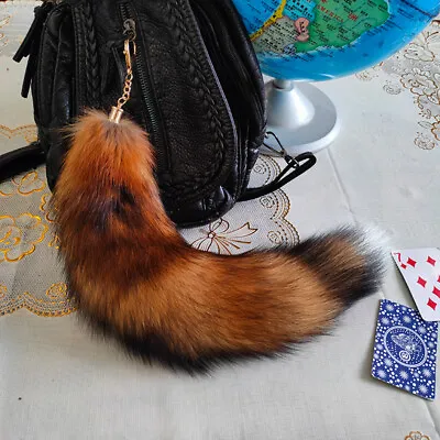 35cm/14  Real Red Fox Fur Tail Keychain Bag Purse Pendant Party Cosplay Toys • $10.99