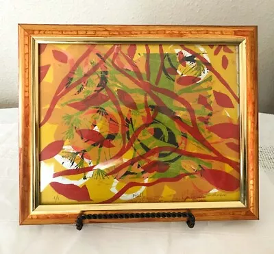 Original  Fall  Hand Pulled Monotype Relief Print On Acid Free Paper Framed • $35