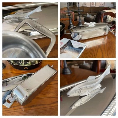 $249 • Buy All-Clad Fish Poacher Steamer Stainless Steel Sculpted Fish Handle 18  X 7  X 4 