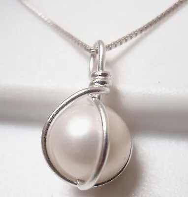 Caged Pearl 925 Sterling Silver Cultured Necklace 9mm • $22.99