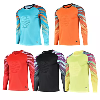 Boys Padded Goalie Shirts Goalkeeper Jersey Long Sleeve Football Training Tops • £17.39