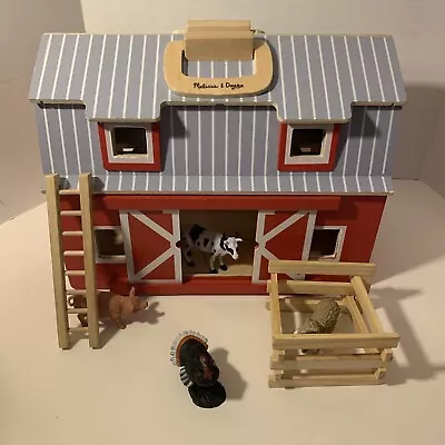 Melissa & Doug Fold & Go Red 2 Story Barn With Ladder 4 Animals And Part. Fence • $49.99