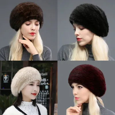 Women's Real Mink Fur Hat Winter Warm Beanie Cap Headwear Ski Hat Casual Travel • $39.09