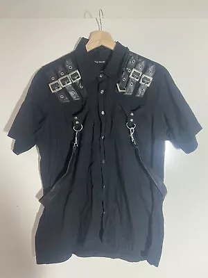 Dead Threads Bondage Large Button Up Black Dress Shirt Goth Punk BDSM Steampunk • $10.50