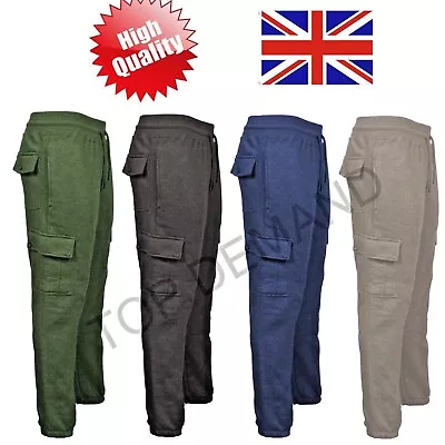 Top Demand Mens Fleece Trousers Cargo Pocket Casual Pants Bottoms Joggers M-5XL • £8.98