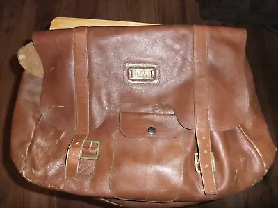 VINTAGE BROWN Leather Messenger Bag LAND 21X12  SIZE 2 SIDED HAND/SHOULDER STRAP • $39.88