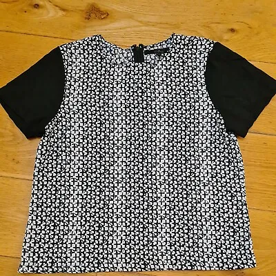 Firetrap Rock Rags T-Shirt Top Black White Short Sleeve Patterned Size Medium • £9.95