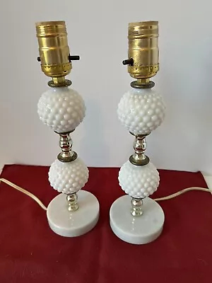 Vintage Milk Glass Hubnail Bedside Lamps With Marble Base Lot Of 2 • $50