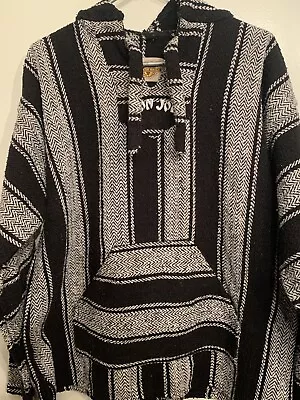 Ron Jon Poncho/Mexican Blanket Pullover Hoodie By Earth Ragz Black&White Sz L • $21.99