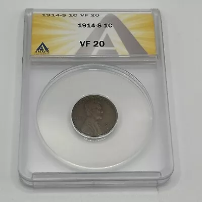 1914-s 25c Wheat Cent Penny Graded Anacs Vf20 • $50