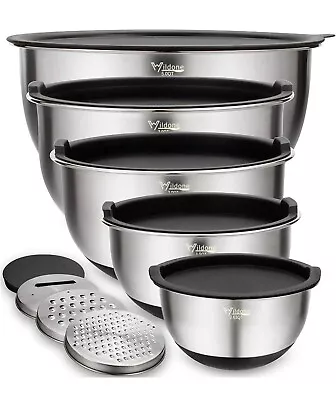 Wildone Mixing Bowls Set Of 5 Stainless Steel Nesting Bowls With Airtight Lids • £17.45