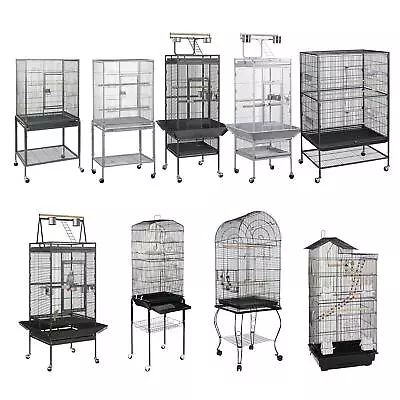 Multiple Sizes Large Bird Iron Cage Play Top Parrot Macaw W/Perch Stand & Wheels • $137.58