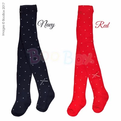 £7.99 • Buy Girls Red Or Navy Polka Dot Ribbon Bow Cotton Rich Pex Tights 6 Months-9 Years