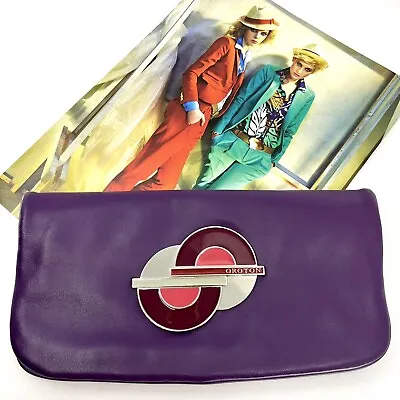 OROTON Retro Look Purple Clutch / Purse  - Fits Iphones - Genuine Leather • $95