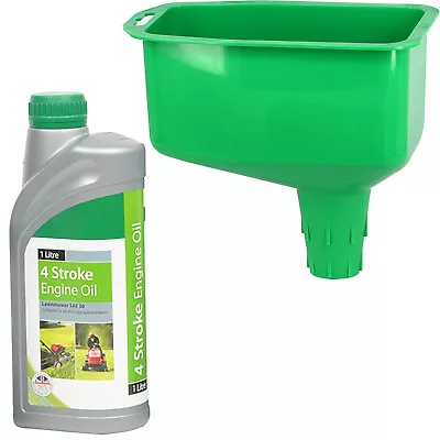 4 Stroke SAE 30 Engine Oil 1L + Funnel For Lawnmower Chainsaw Brushcutter • £17.39