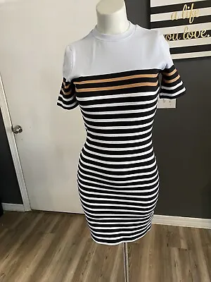 T By Alexander Wang Women’s Striped Knit Bodycon T-shirt Dress Size XS Blue Blac • $45