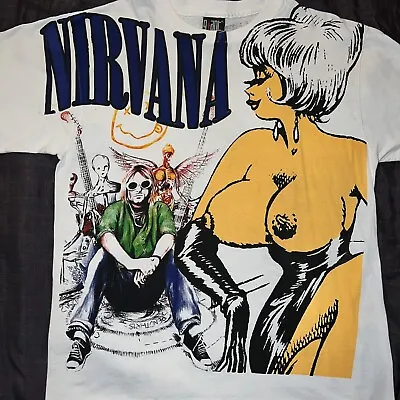 Vintage Nirvana Kurt Cobain All Over Print Giant T-Shirt Single Stitch Mens XL • $285