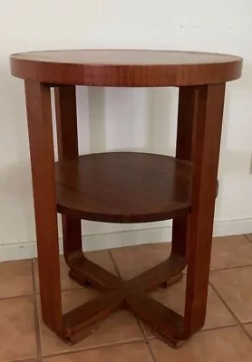 Vintage Art Nouveau Deco Round Wooden Side/ End Table Or Coffee Table • $325