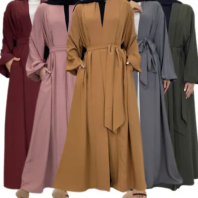 Open Front Cardigan Muslim Women Long Dress Dubai Abaya Ramadan Kimono Kaftan • £32.34