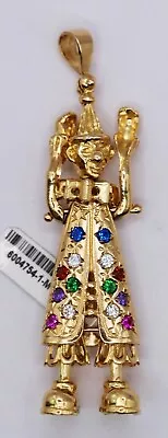 9ct Gold Articulated Heavy Clown Pendant With Multi Coloured Gemstones • £870