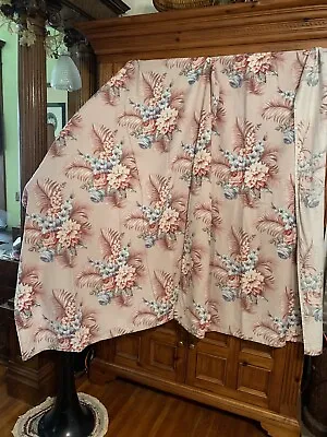 4 Lg Vintage Curtain Panels 58  X 45  Shabby Cottage Chic Barkcloth Palm Bouquet • $79