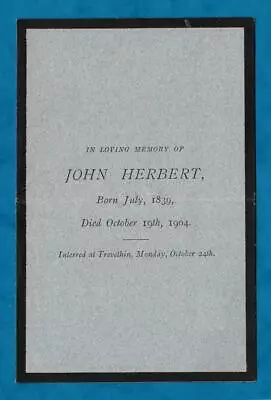 1904 In Memoriam Card John Herbert Interred Trevethin - Avondale House Pontypool • £5