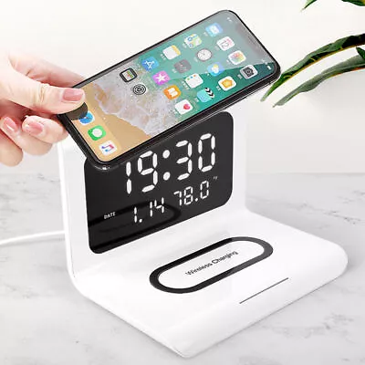 $29.99 • Buy Alarm Clock/Night Light QI Wireless Phone Charger White For Apple/Samsung