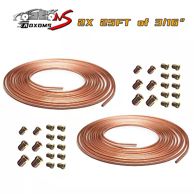 2 X Copper Nickel Brake Line Tubing Kit 3/16 OD 25 FT Coil Roll All Size Fitting • $28.88