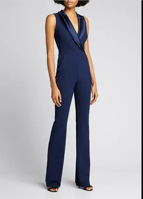 $422.99 • Buy Chiara Boni La Petite Robe Dominic Sleeveless Tuxedo Notte Blue Jumpsuit 42 It/6