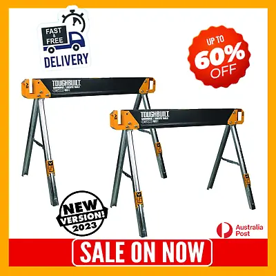 2 PACK TOUGHBUILT™ Heavy Duty Steel 1000kg Folding Sawhorse Saw Horse Work Table • $249.89