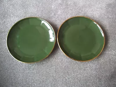 APILCO ~ FRANCE Green / Gold 2 X 24 Cm SALAD / DESSERT PLATE • £12.99