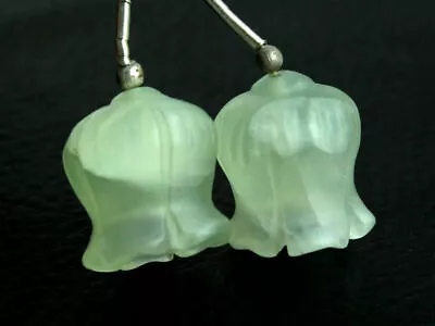 $26.25 • Buy Natural Green Prehnite Carved Flower Gemstone Matching Pair Beads