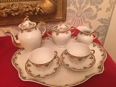 Limoges Gilt Floral Tea For Two Service With Tray • £25