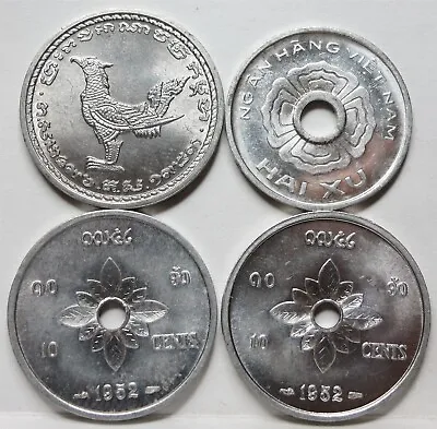 VIETNAM CAMBODIA LAOS LAO 2 HAI XU 1975 10 Sen 1959 10 Cents 1952 GEM UNC #C65 • $40