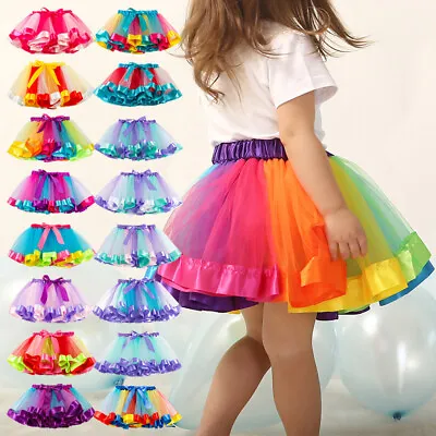 £5.99 • Buy Free Bow+Tutu Skirt Baby Girls Princess Pettiskirt Rainbow Kids Party Children