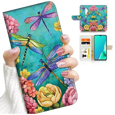 ( For Oppo A9 2020 ) Wallet Flip Case Cover PB24369 Dragonfly Flower • $12.99