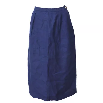 CHANEL #42 CC Logos Button Below The Knee Skirt Blue Authentic 01804 • £144.02