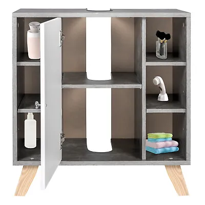 Bathroom Under Sink Vanity Unit Basin Cabinet Cupboard W/ Storage Shelves Grey • £29.99