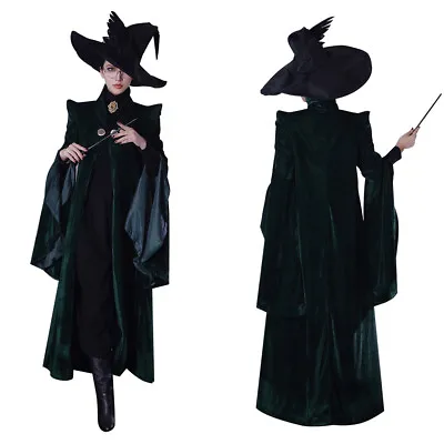 Minerva McGonagall Professor Cosplay Costume Robe Dress Suit Party Hat Wand Gift • $40.88